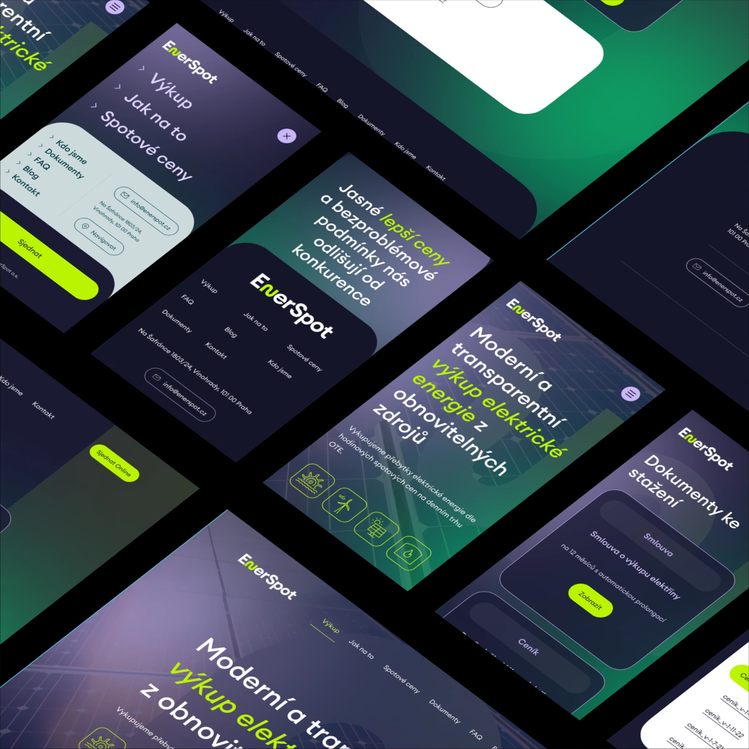 Přehled obrazovek z aplikace EnerSpot