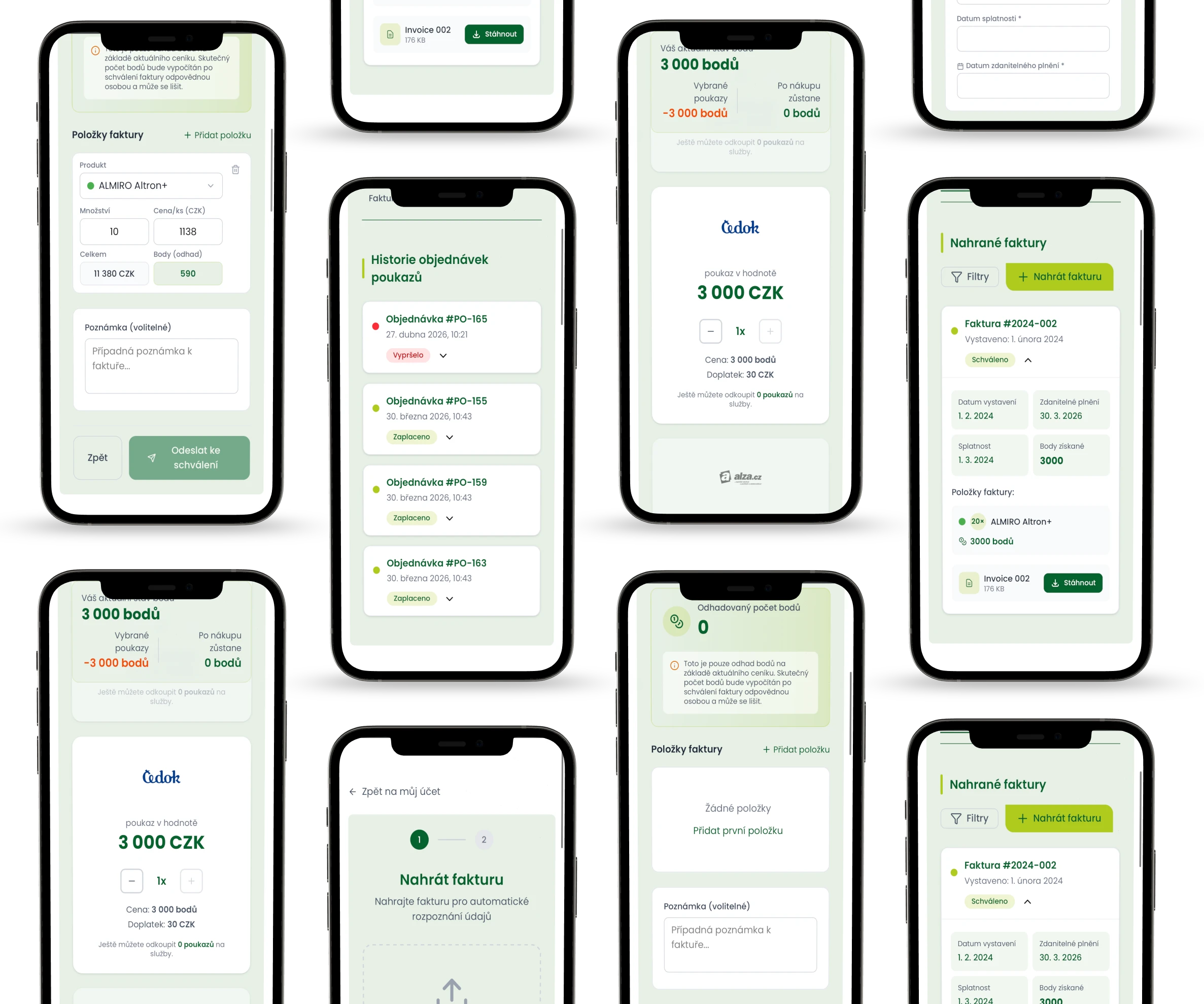 Rozhraní zákaznického portálu Almiro Partners na mobilu